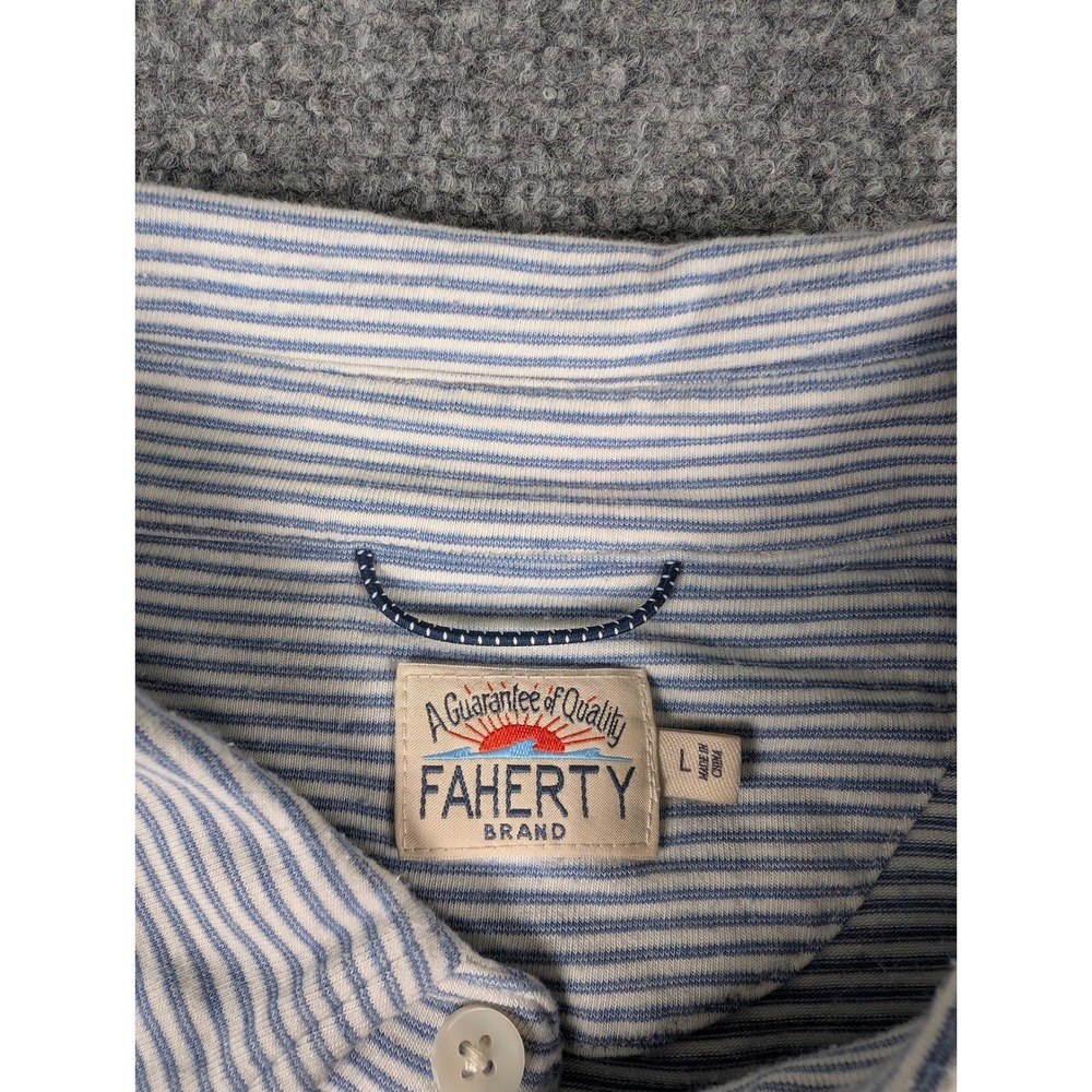 Faherty Movement Polo Shirt Mens L Blue Striped Pima Modal Long Sleeve MKC0114 - Picture 2 of 8